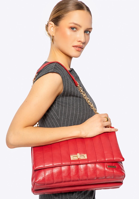 Damska crossbody z ekoskóry dwukomorowa duża czerwona