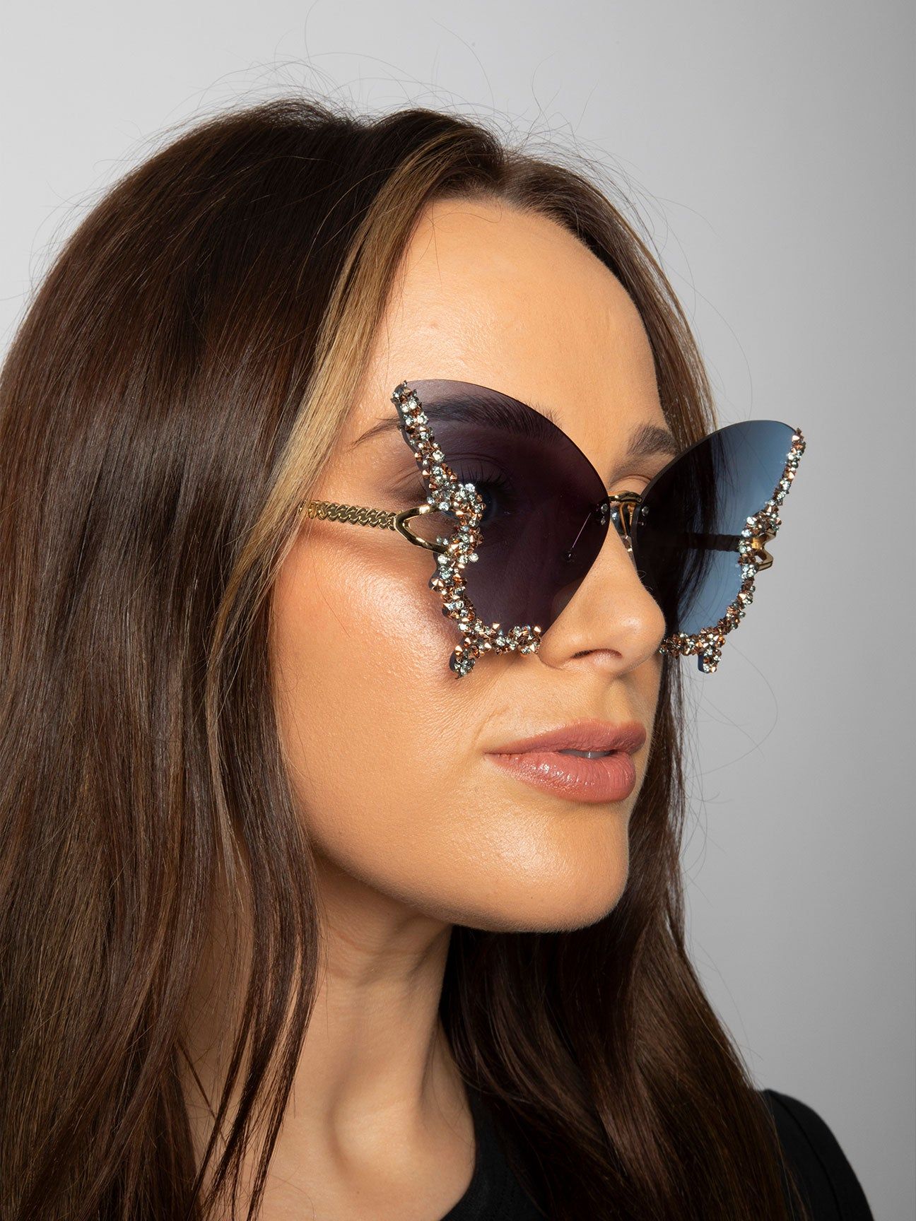 SVNX Butterfly Shaped Lens with Crystal Detail in Blue