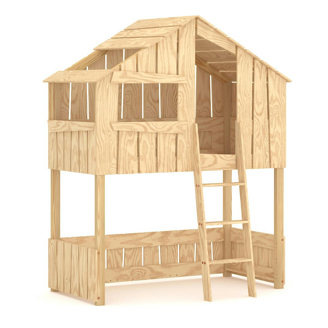 - Lit mezzanine en contreplaqué de pin 190x90 naturel