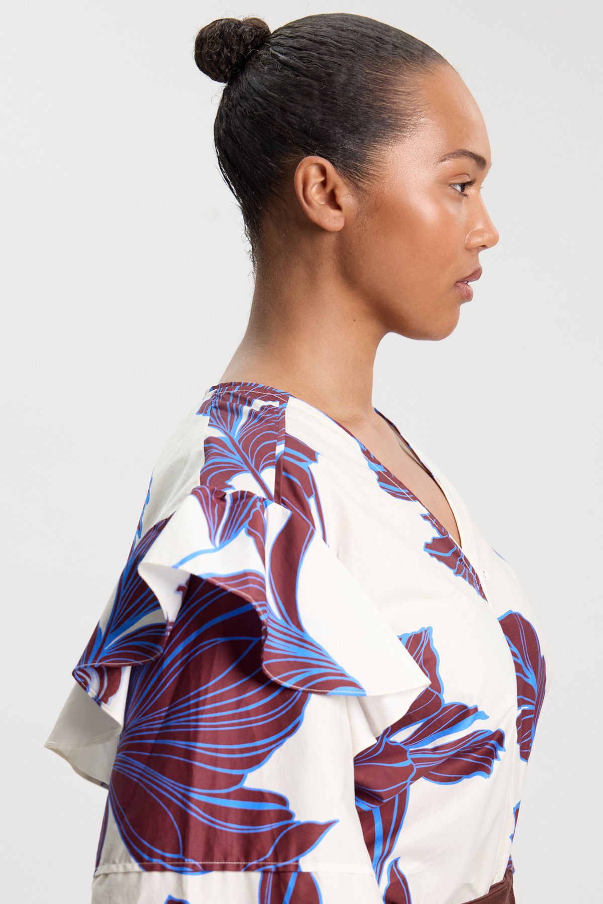 KarenMillen Plus Size Graphic Floral Cotton Sateen Woven Shirt