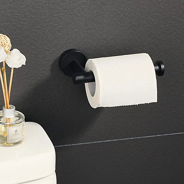 BASHLWUA 1 pc Porte-papier hygiénique en acier inoxydable noir mat, distributeur de papier hygiénique semi-ouvert, montage mural r