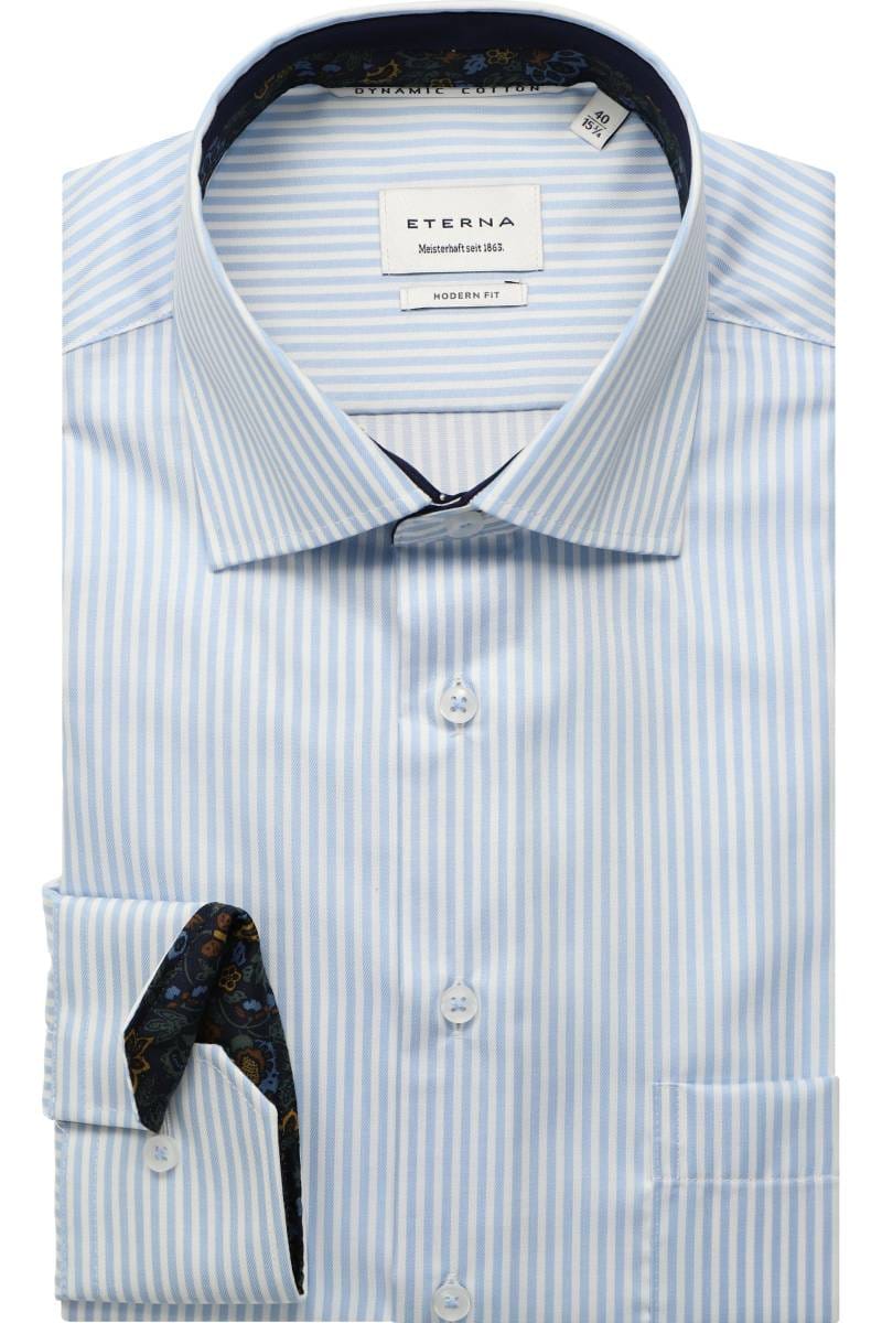 ETERNA Modern Fit Dynamic Cotton Hemd mittelblau, Gestreift (super langer Arm)