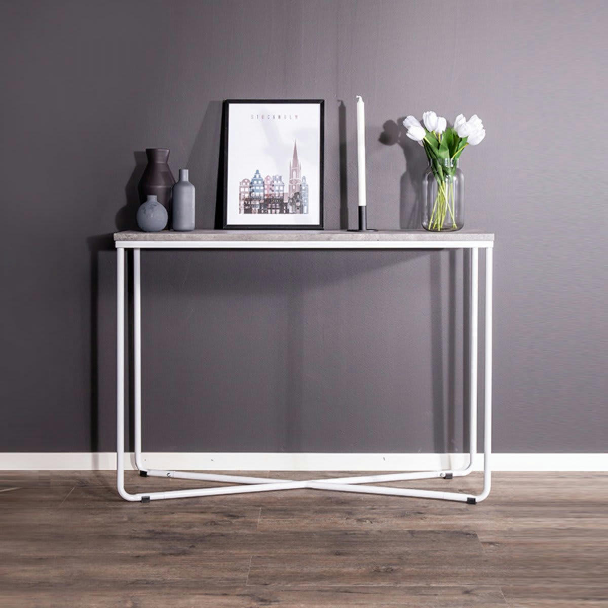 PALAMA - Table d'appoint moderne industrielle en métal gris