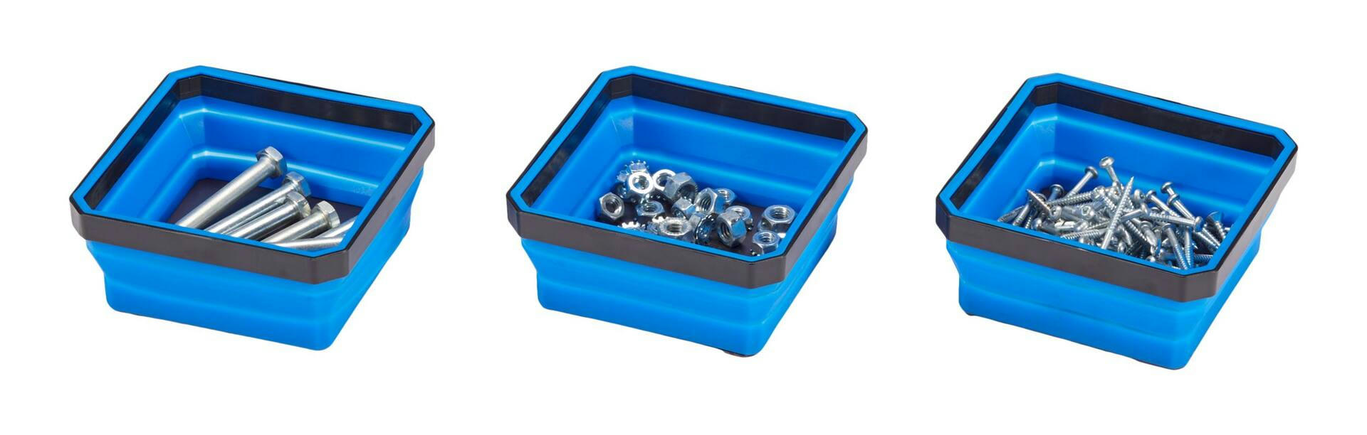 Mastercraft 3-Piece Silica Magnetic Foldable Parts Tray, Blue, 4.5 x 4.5 x 2-in