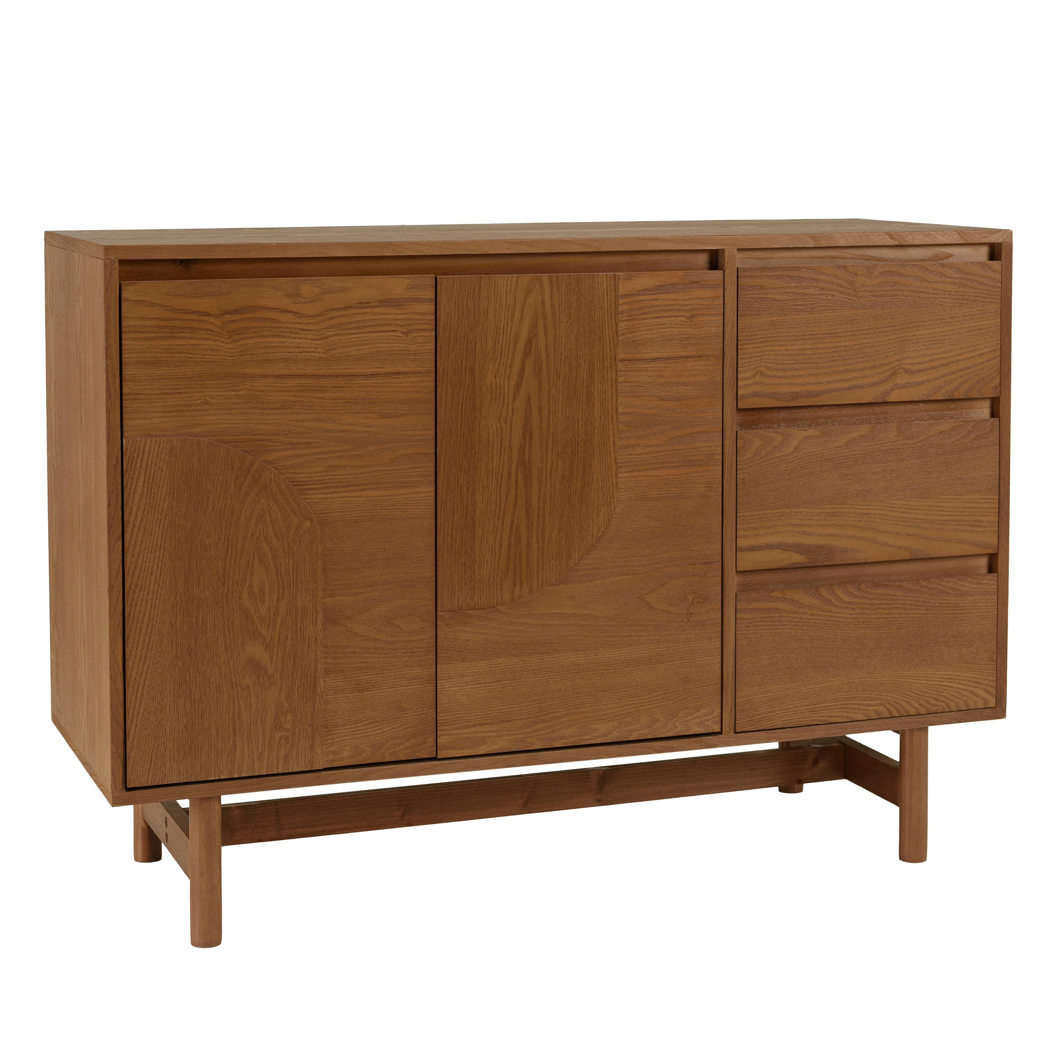 Buffet couleur naturelle 3 tiroirs 2 portes décor motif arrondi CORIA