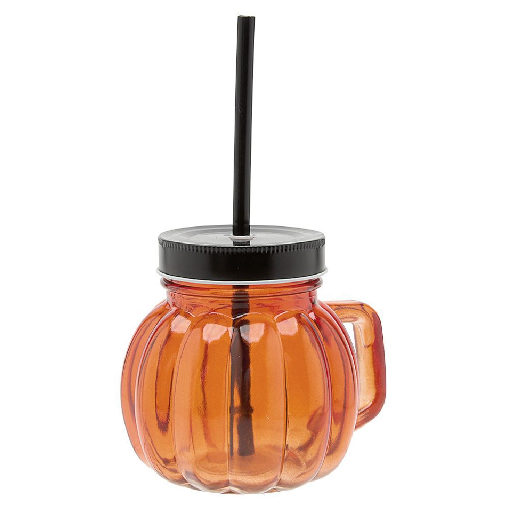 Gobelet avec paille en forme de citrouille orange 500 ml
