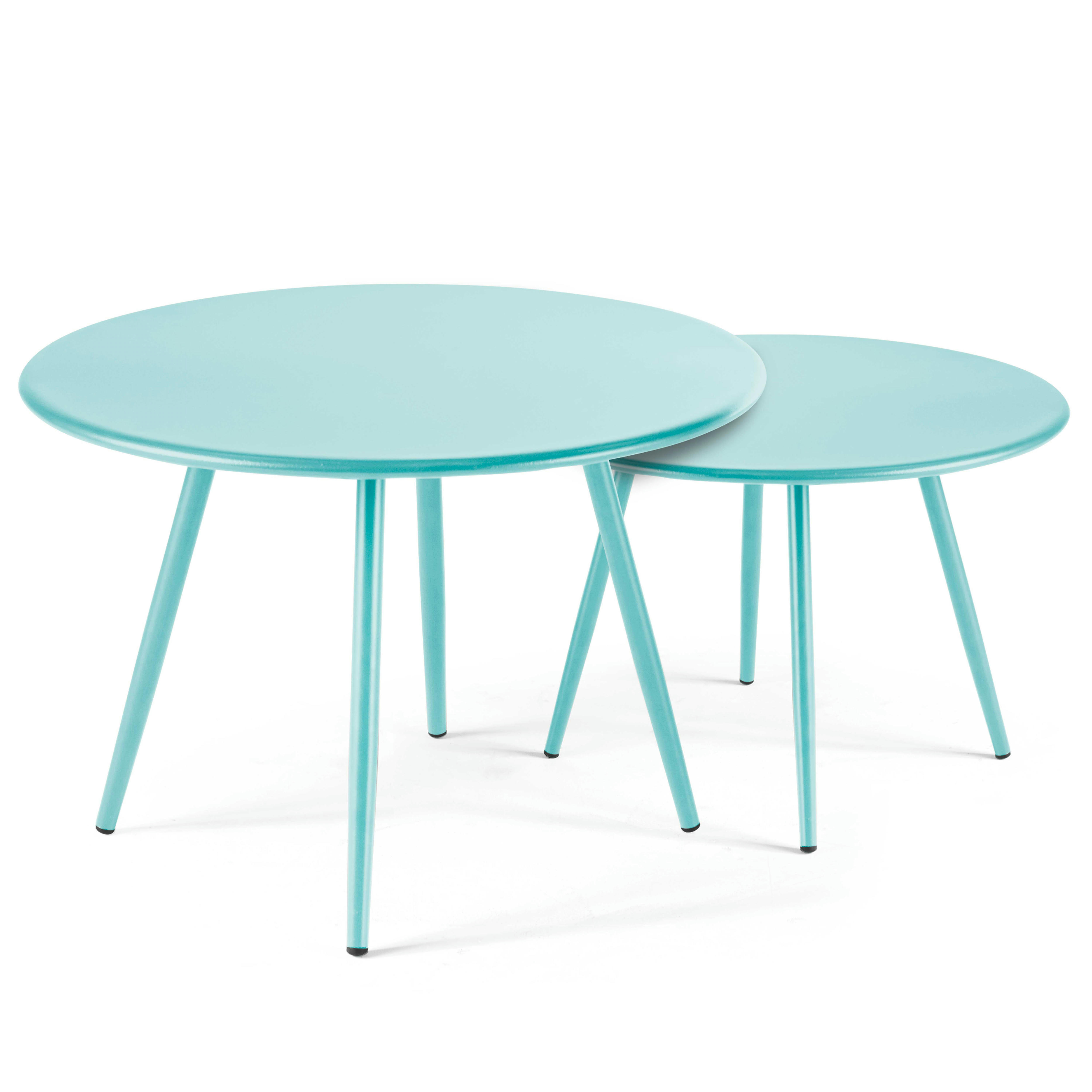 PALAVAS - Lot de 2 tables basses ronde en acier turquoise 50 cm