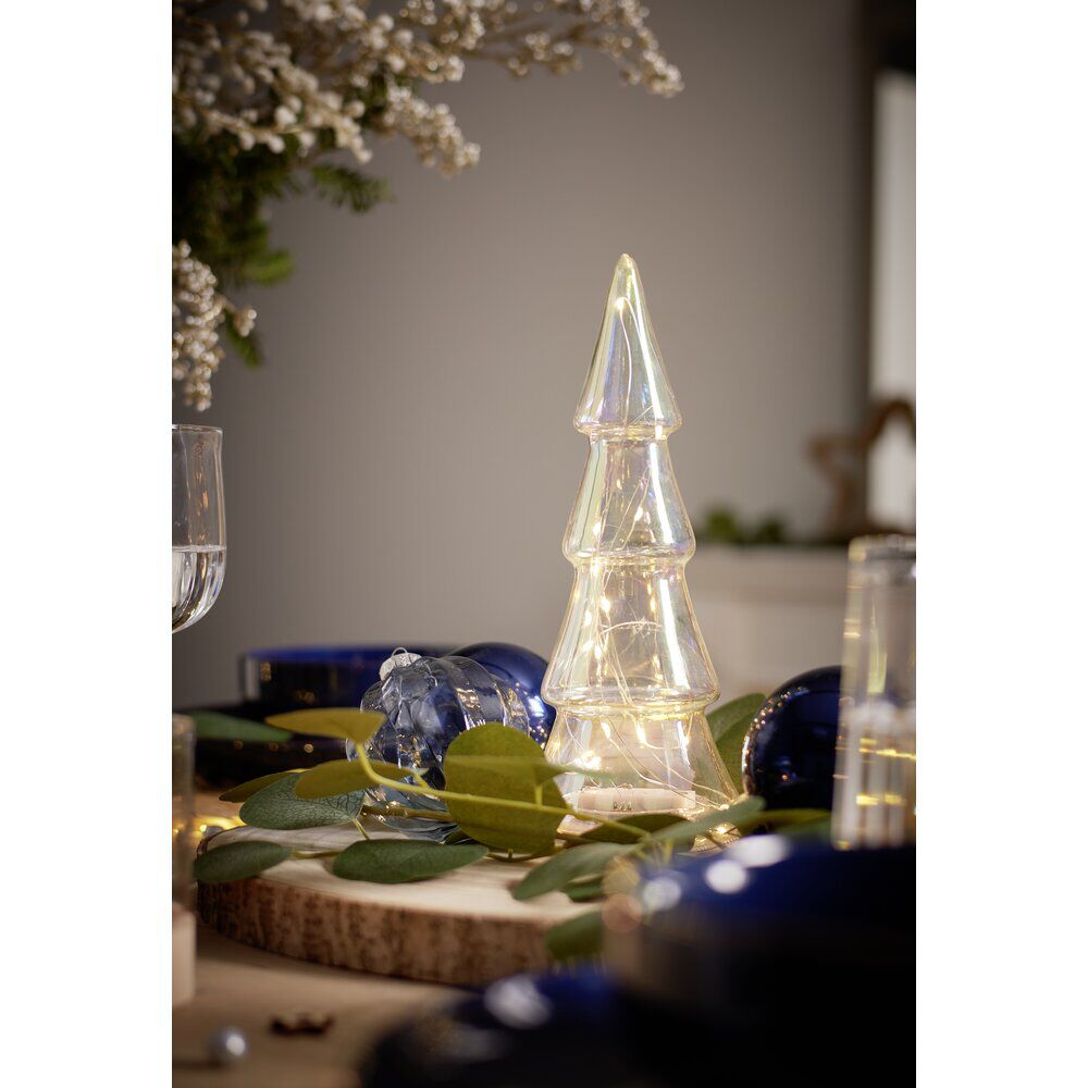 Sapin miniature holographique en verre 15LED Ø9,5XH26cm
