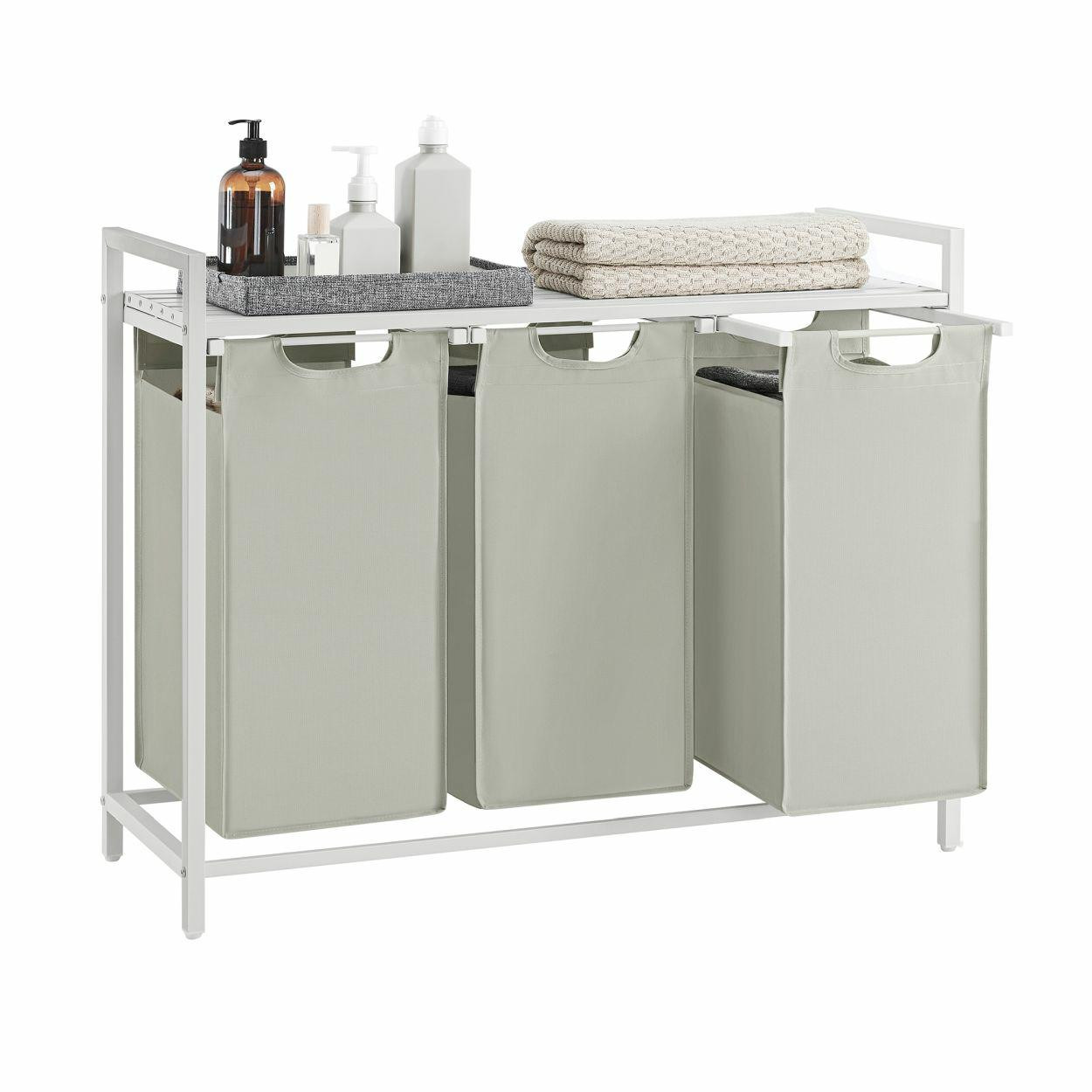 Kosz na pranie biały do łazienki 3 komory 38L Loft z półką