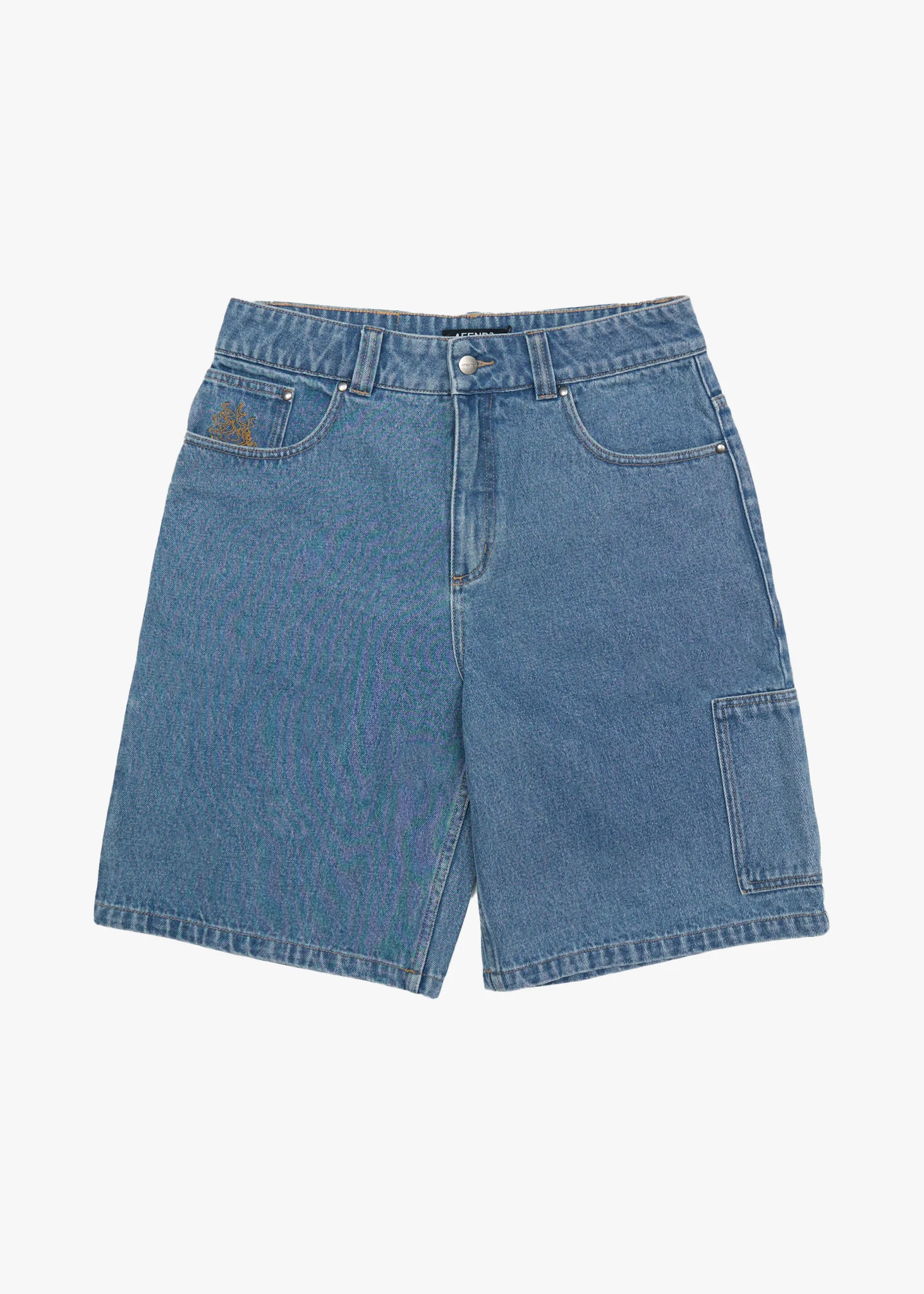 AFENDS Mens Scorched Harper - Denim Baggy Workwear Short 22 - Worn Blue
