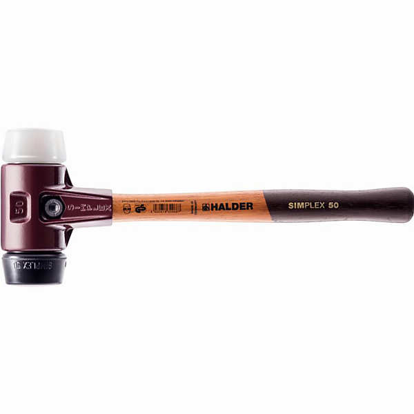 Maillet HALDER SIMPLEX 3027 D30 mm, embouts caoutchouc chargé et superplastique, manche bois