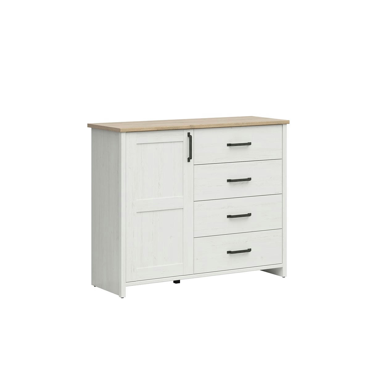 - Buffet 1 porte 4 tiroirs blanc et naturel