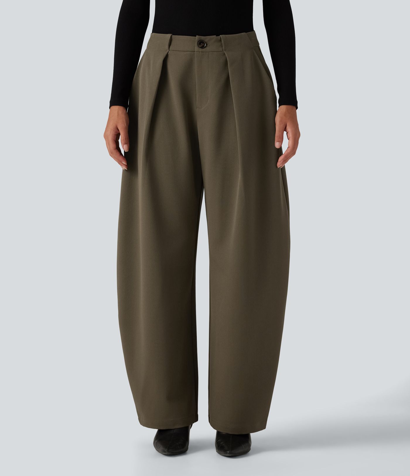 Pantalon de bureau coupe barrel taille haute avec poches