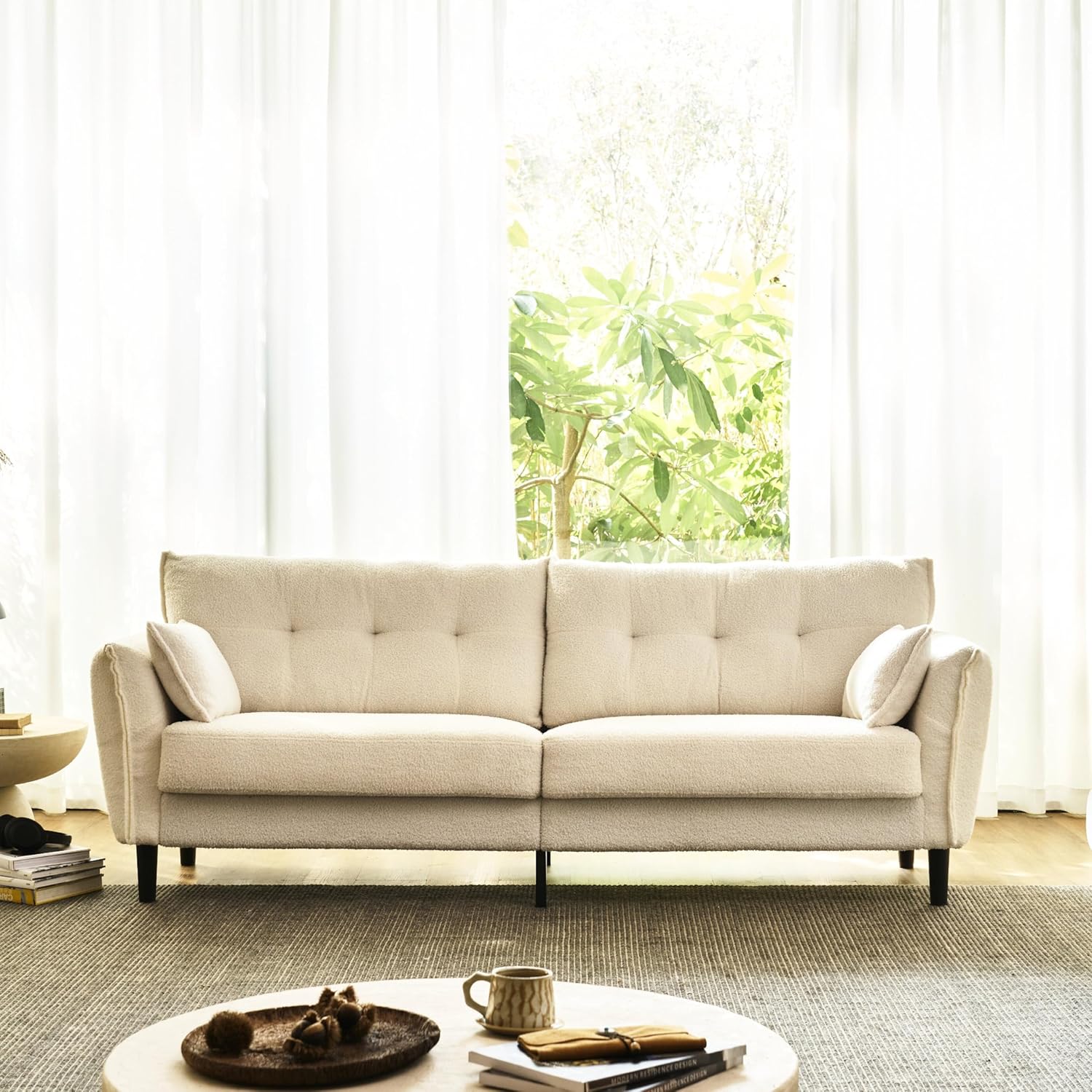 85.8 Modern Loveseat Sofa, Love Seat Couches for Living Room, Button Tufted Upholstered Furniture, Solid & Easy to Install Small Couch for Bedroom Office Apartment