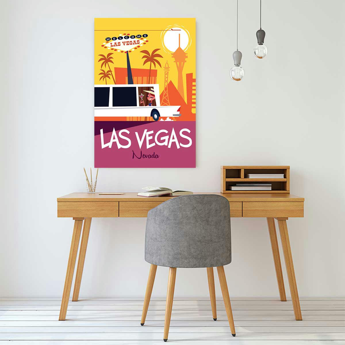 - Tableau road trip à vegas imprimé sur toile 30x45cm