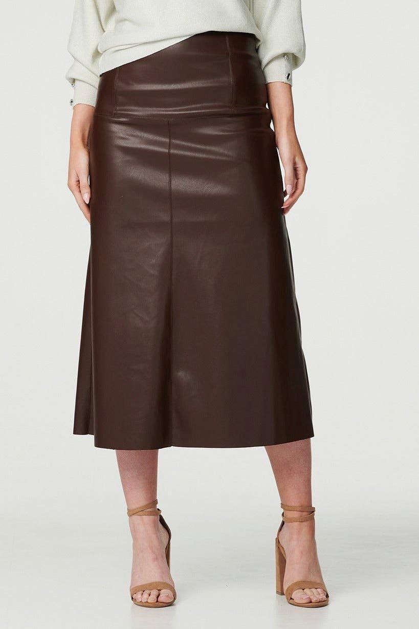Izabel London Faux Leather High Waist Midi Skirt
