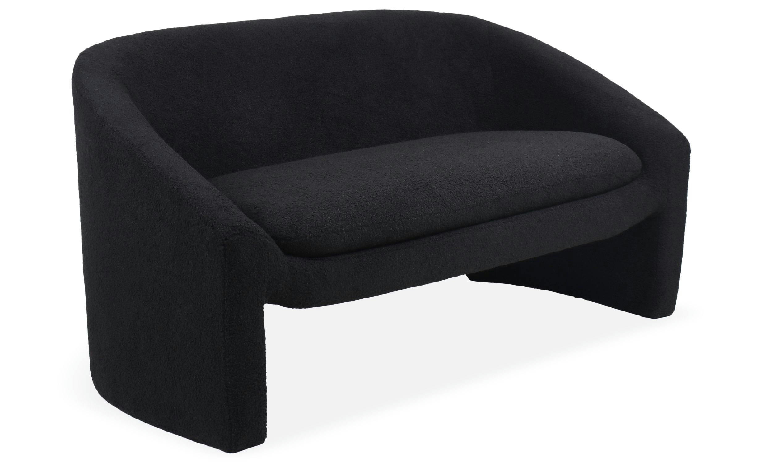 INDIANA - Canapé arrondi 2 places tissu bouclette noir