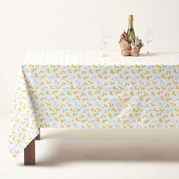 Nappe de table noël en 100% coton - Cerfs majestueux Blanc - 178 x 305 cm - HOMESCAPES - Lavable en machine