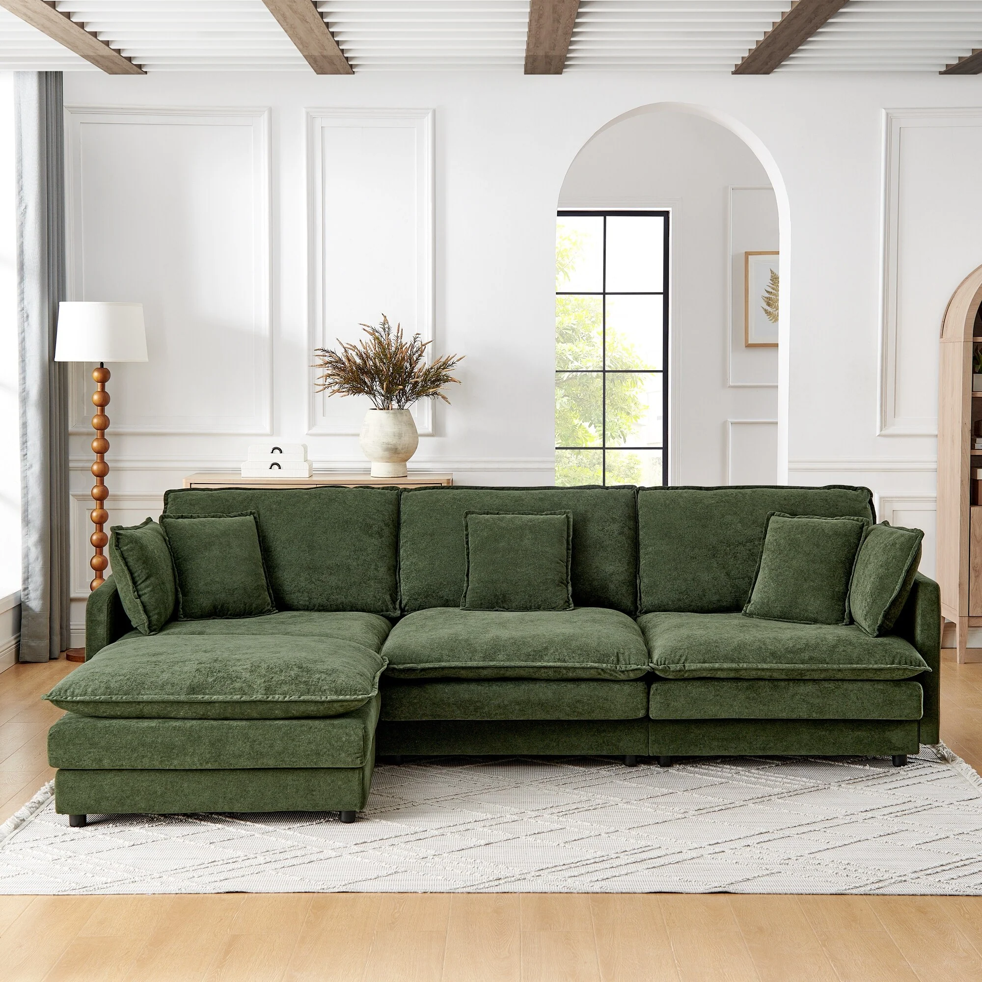 Classic Sectional Sofa with Storage Ottoman and Towel Fabric Upholstery for Living Room or Guest Room