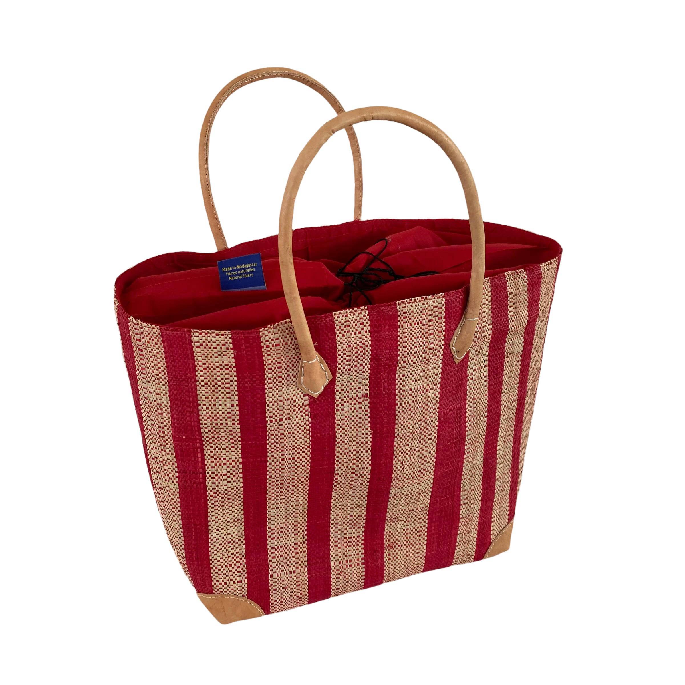 panier rayé - Panier rabane  Mitsio rouge 32x40x20cm