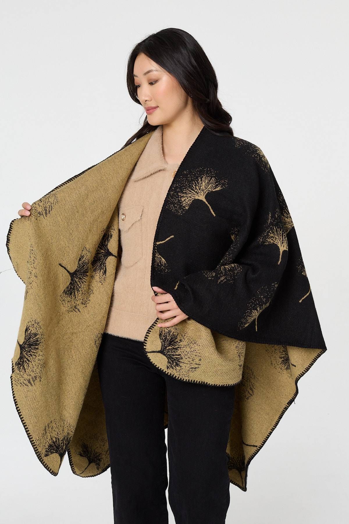 Izabel London Printed Open Front Oversized Poncho