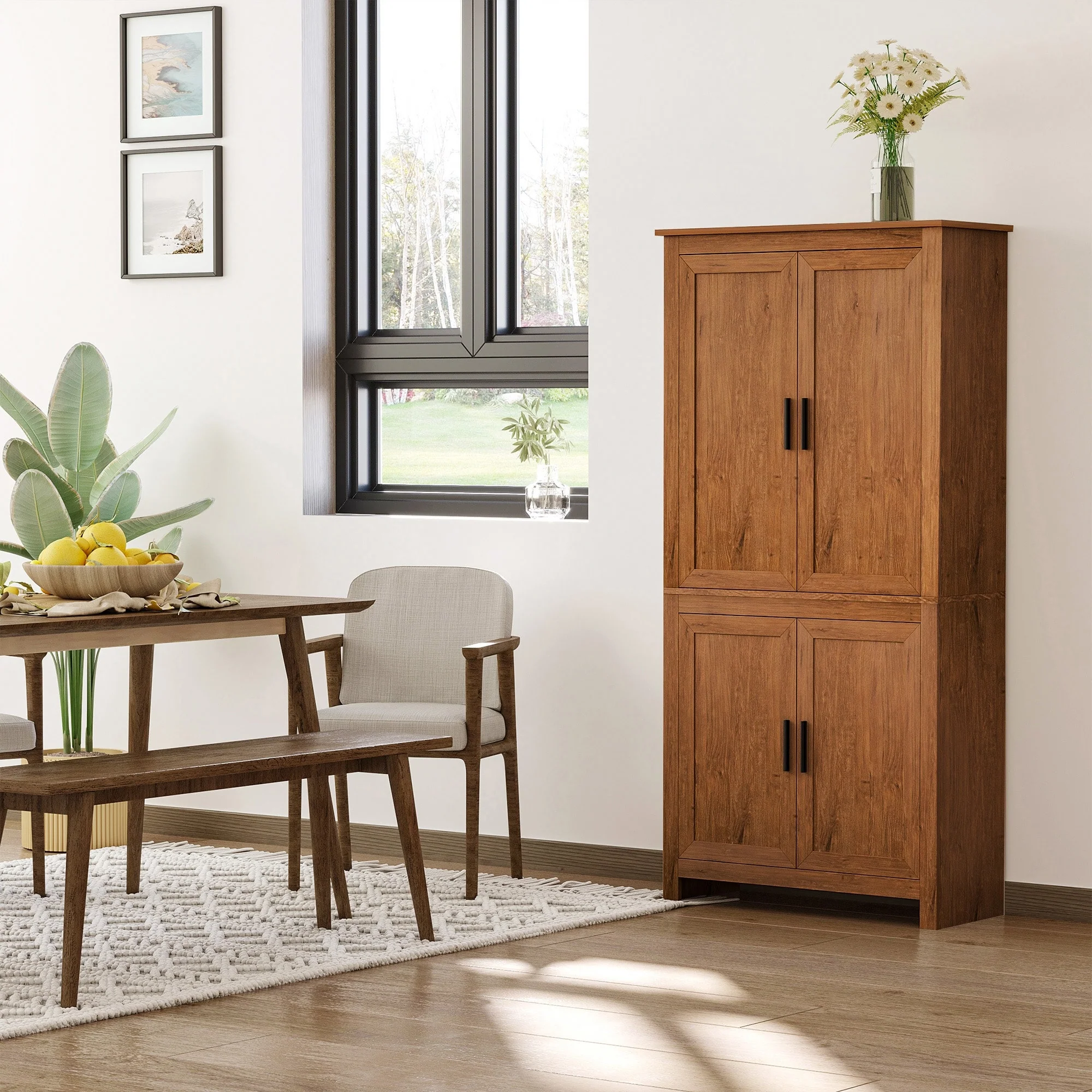 Modern 4-Door Storage Cabinet with 3 Adjustable Shelves for Kitchen, Dining Room, Living Room