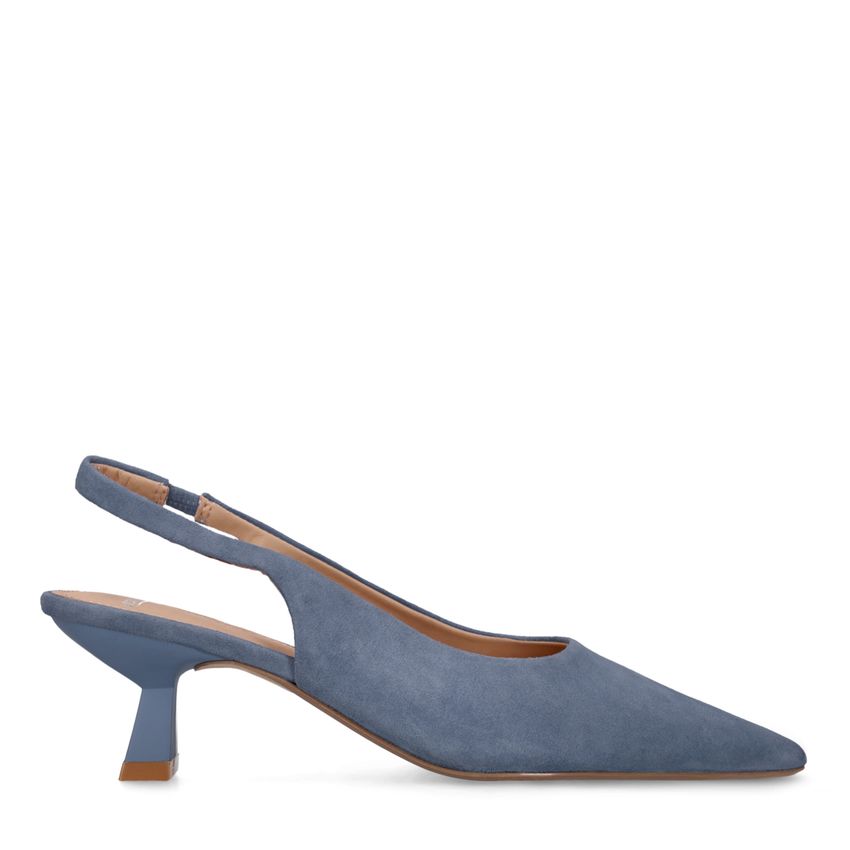 Manfield Blauwe suède slingbacks