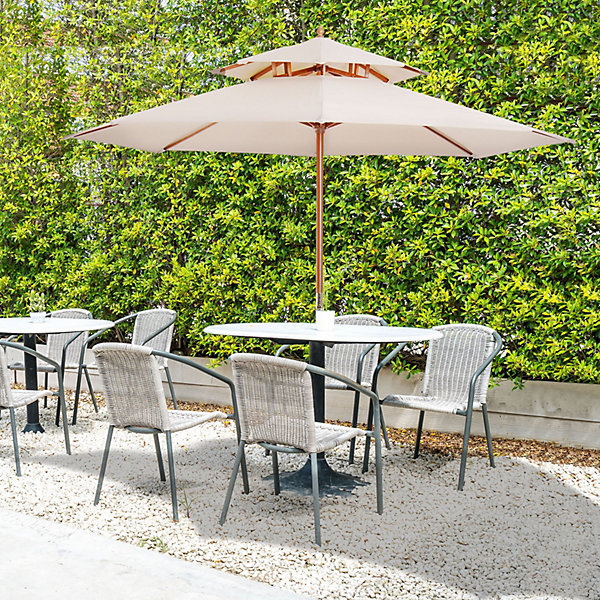 Parasol en bois peuplier droit 2 toits polyester 180 g/m² dia. 2,65 x 2,64H m beige