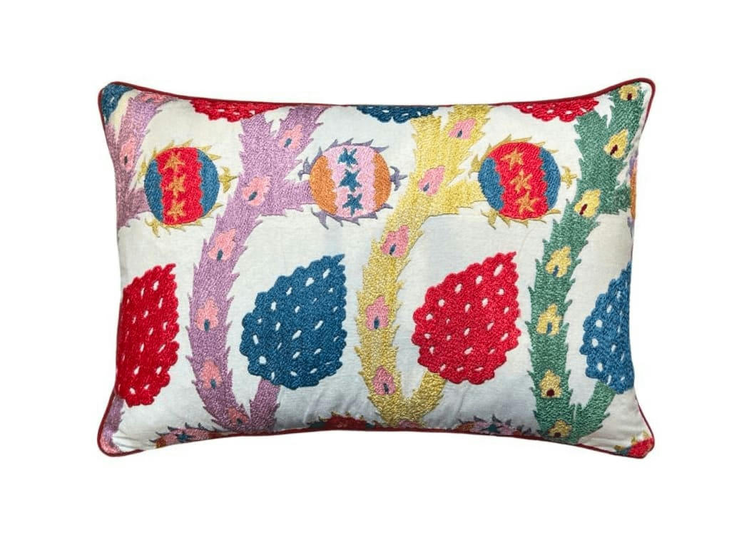 - Housse de coussin double soie ikat brodé  40x60 multicouleur