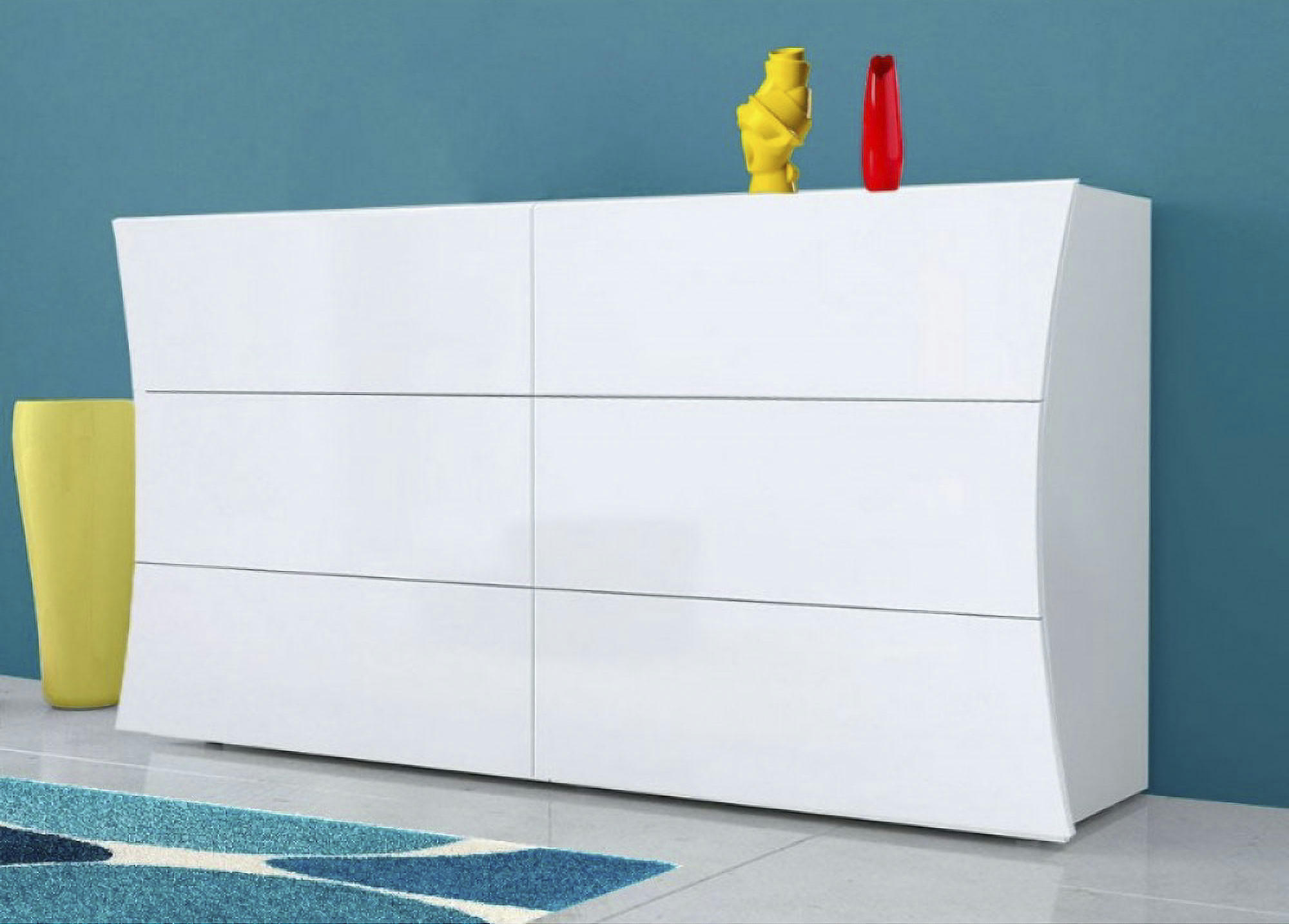 - Commode géométrique moderne effet bois blanc brillant