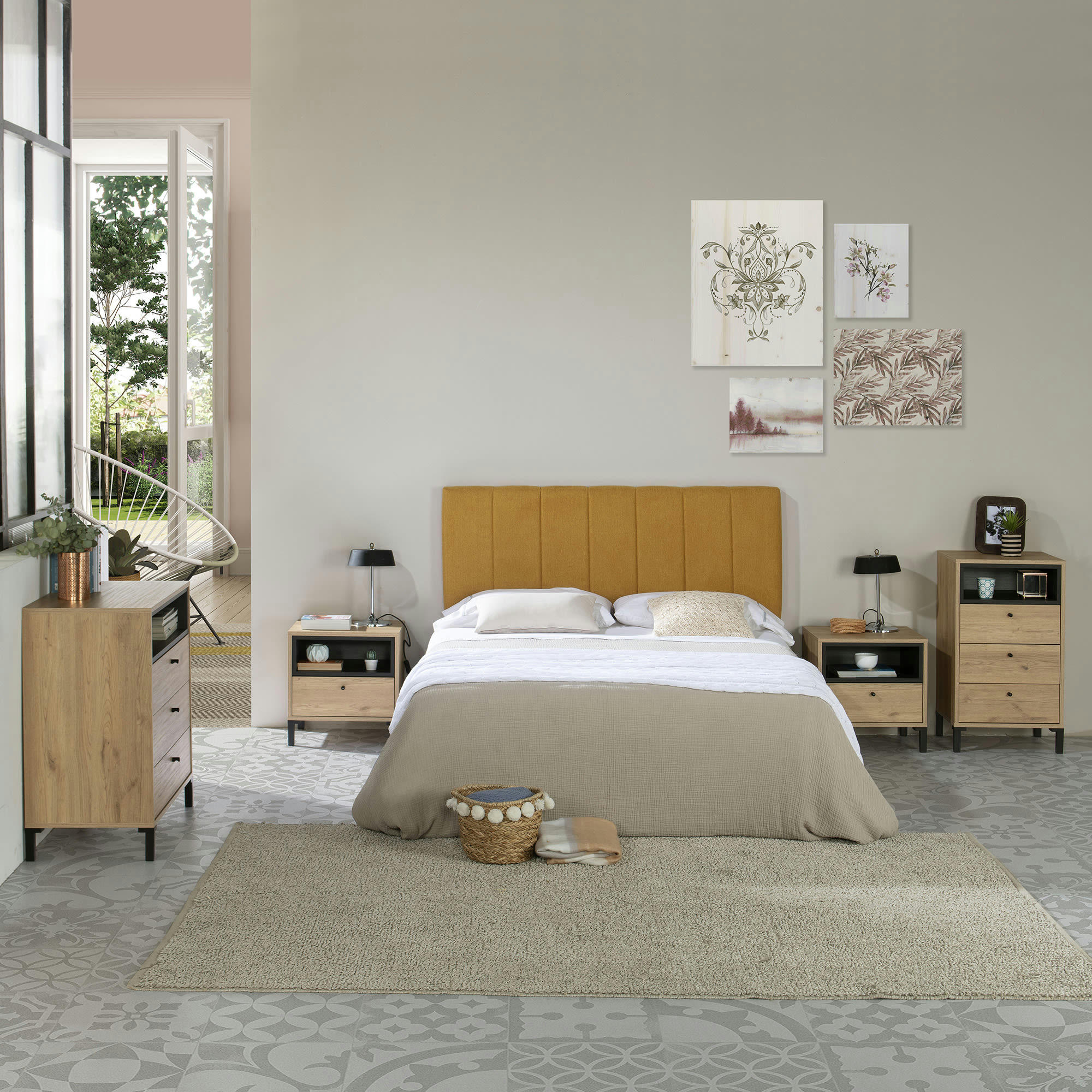 CRETA - Tête de lit tapissée  160x60 cm couleur moutarde, 8 cm d'épaisseur