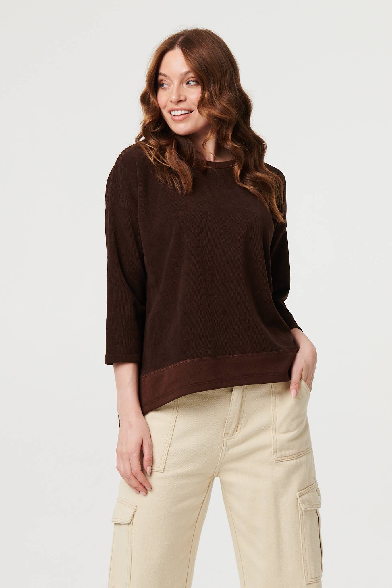 Izabel London Contrast Hem Relaxed 3/4 Sleeve Jumper
