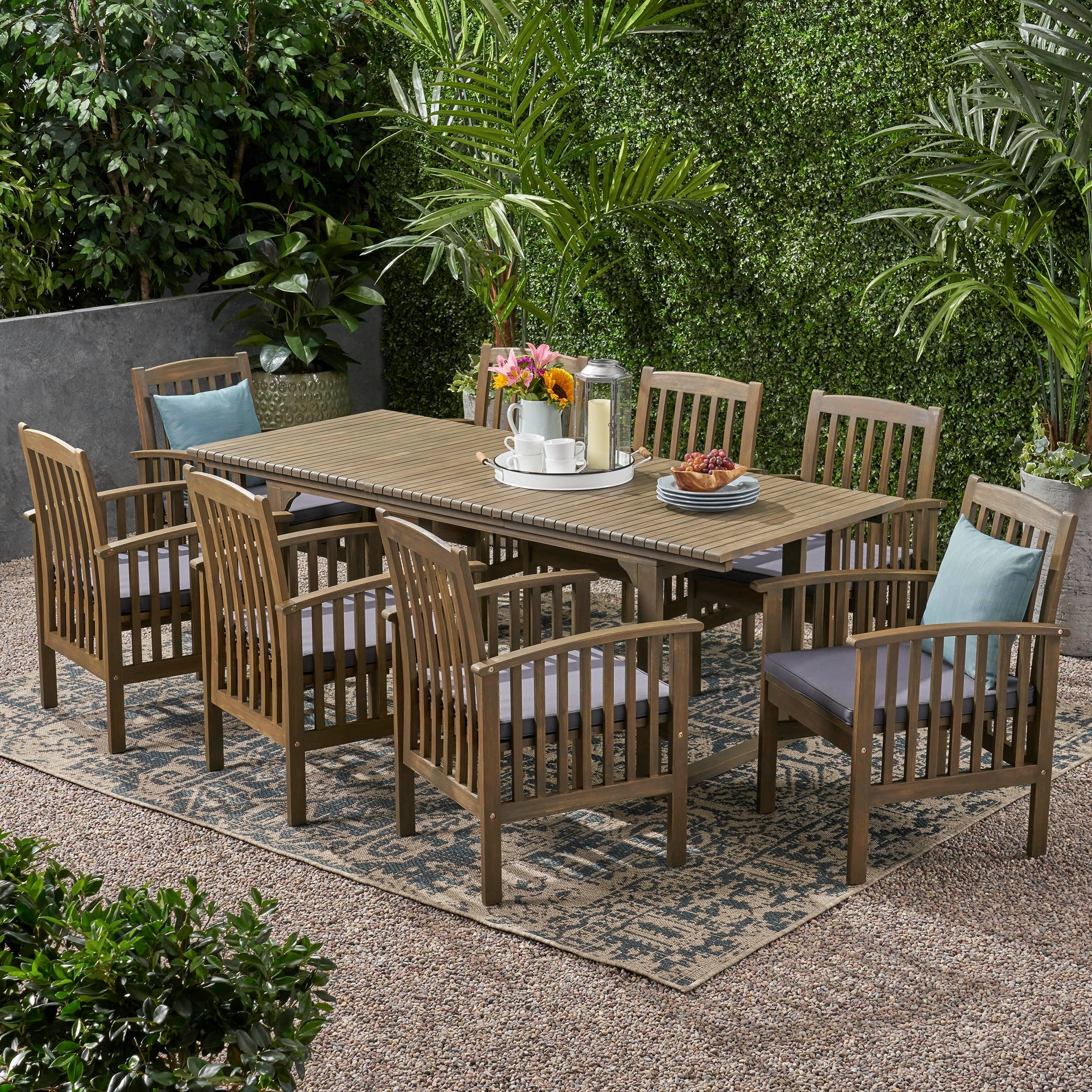 Sorrento Acacia Wood 9-piece Expandable Table Outdoor Dining Set by Christopher Knight Home