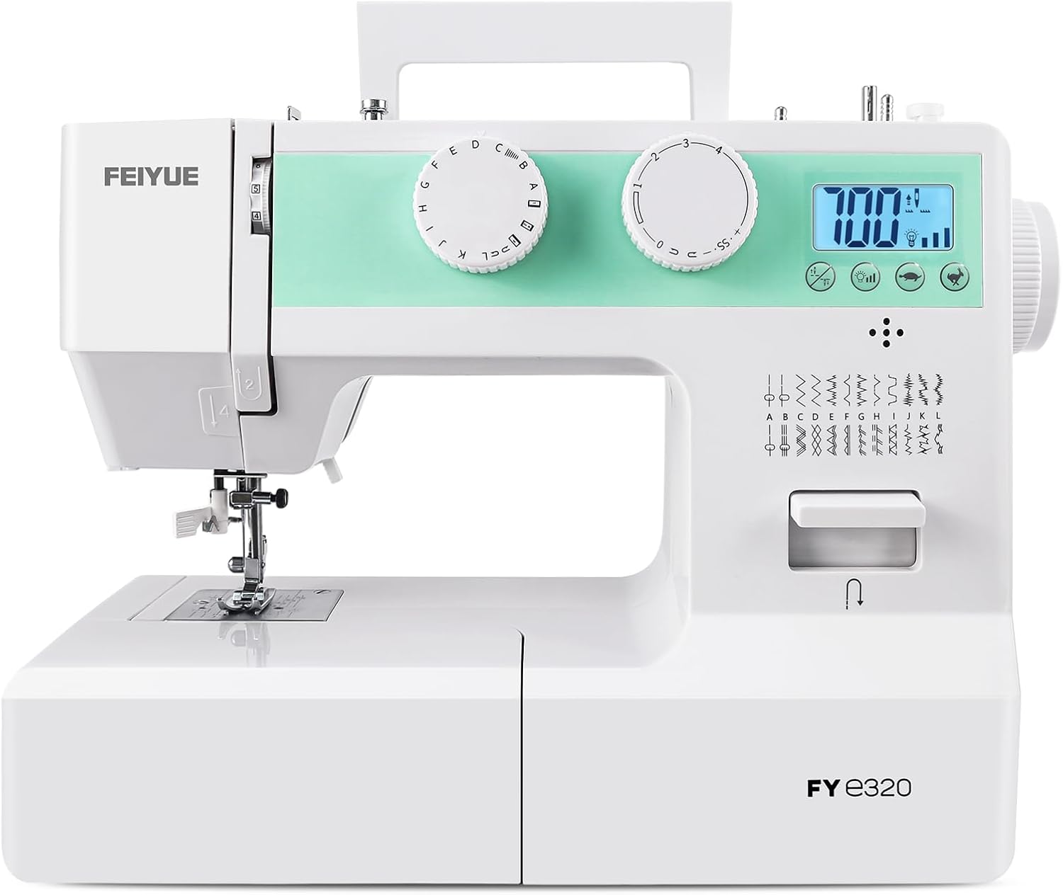 FEIYUE FYe320 Full Size Sewing Machine with Foot Pedal, Speed Control, Heavy Duty & Portable, LCD Display, 25 Built-in Stitches, 6 Bobbins & 5 Included Sewing Feet
