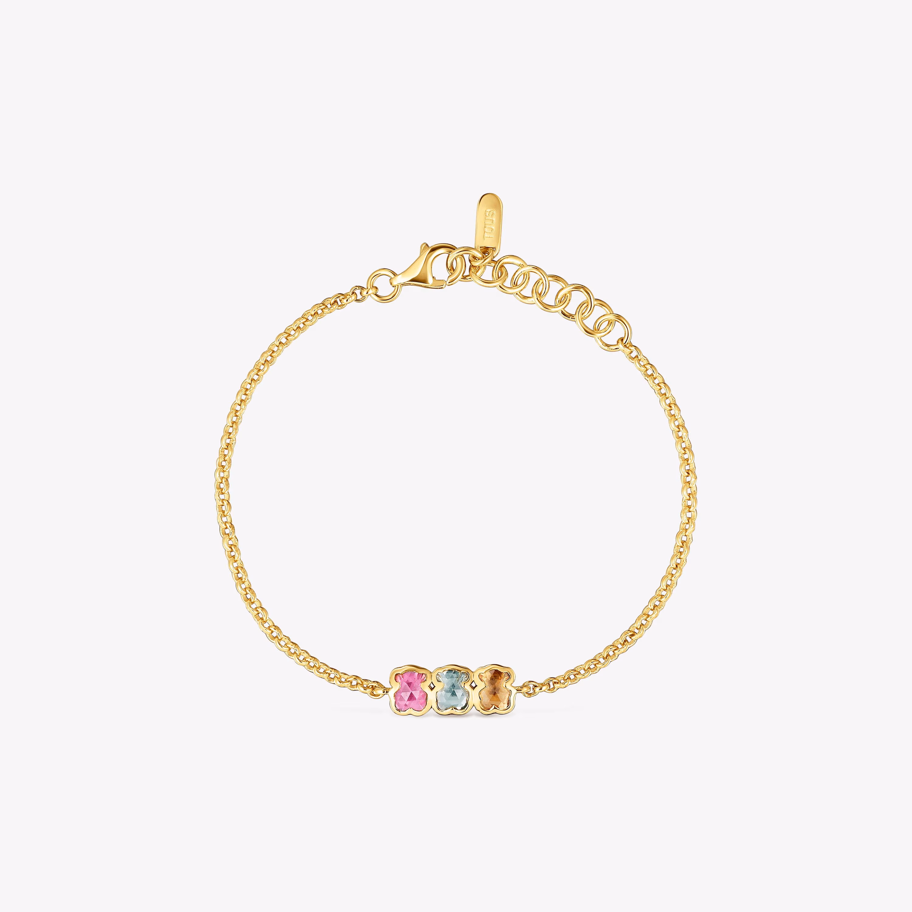Pulsera cadena con baño de oro 18 kt sobre plata y gemas creadas en laboratorio Icon Color LGG