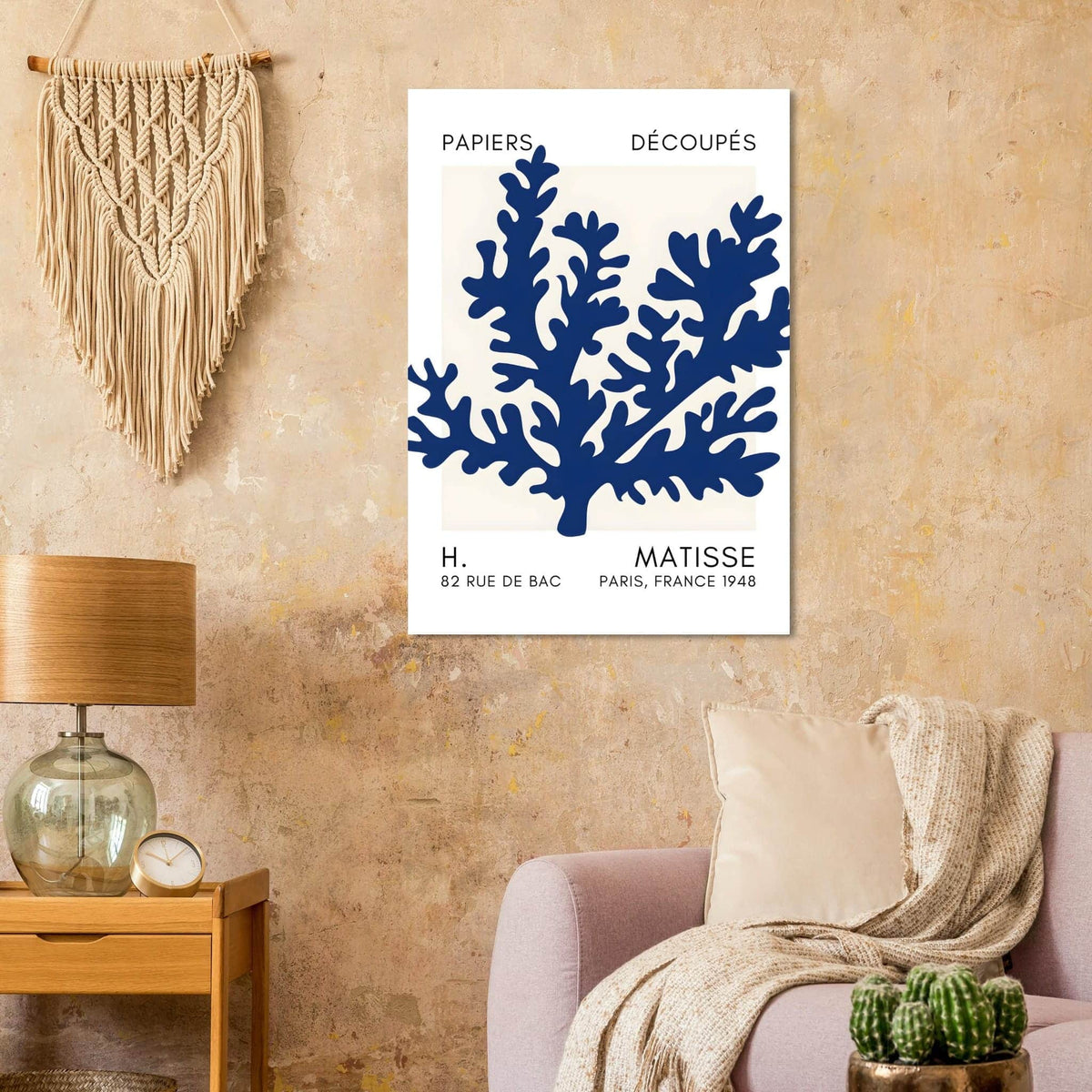 Artfulprints Poster Matisse – Aqua bloom navy blue II  - 70x100 cm - Blauw