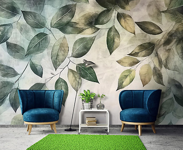 Papier Peint Photo Pour Chambre Feuilles Vert Nature 350x250 cm