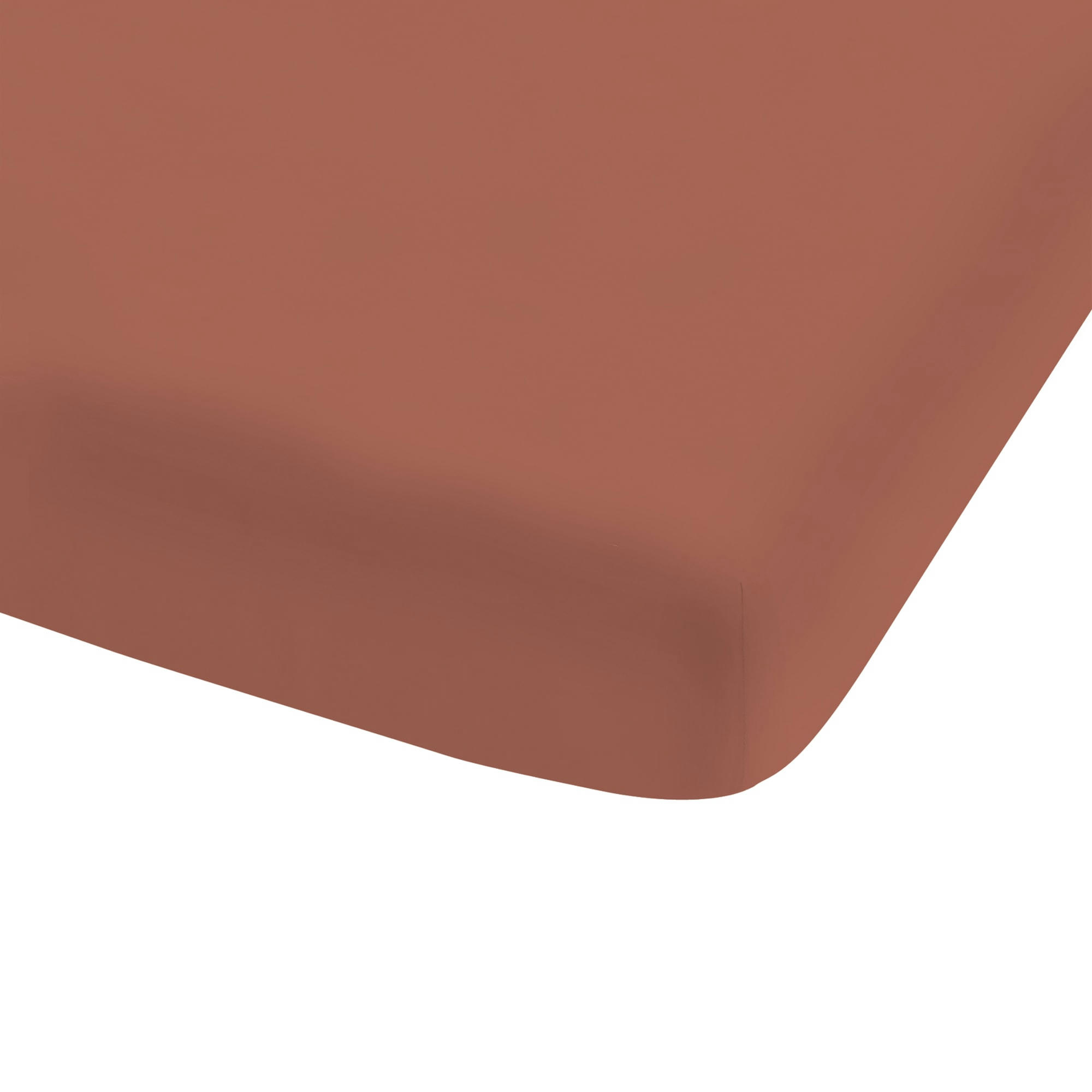 COTON LAVÉ - Drap-housse uni en coton lavé Terre Cuite 140x190/200cm - Bonnet 30cm