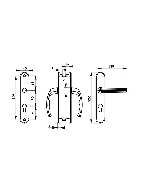 Ensemble de poignées pour porte d'entrée Sultane trou de cylindre, carré 7mm, entr'axes 195mm, blanc - THIRARD
