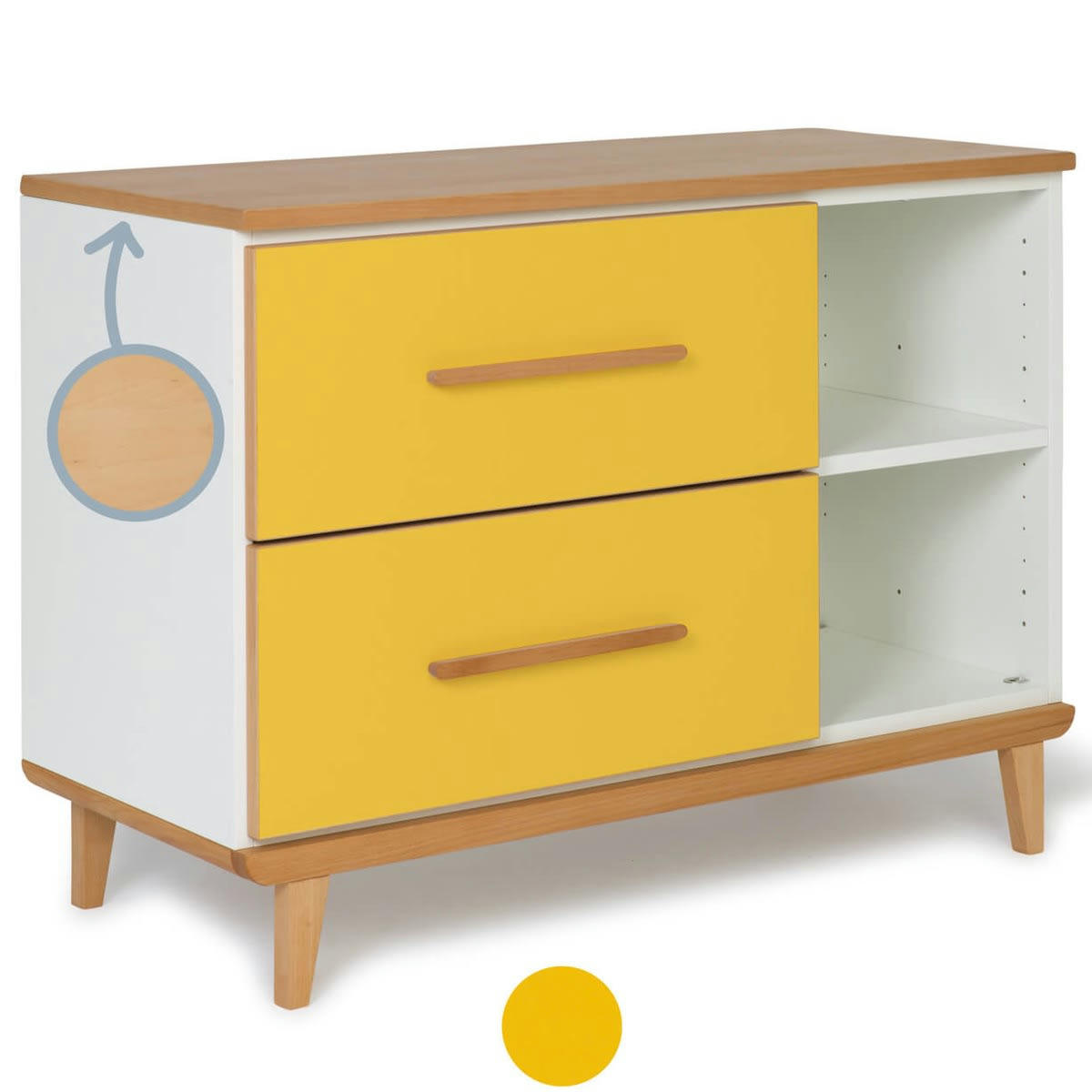 NADO - Petit meuble 2 tiroirs jaune soleil