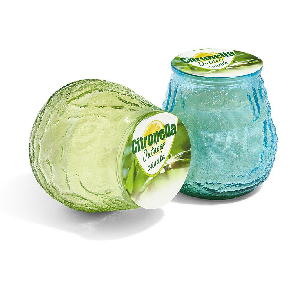 Bougie citronnelle verre relief Ø9xH10cm (2 modèles)
