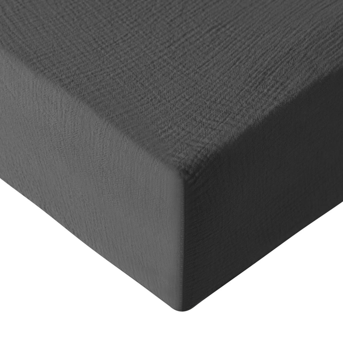 LOFT - Drap housse en gaze de coton bonnet 30 cm  carbone 140x200 cm