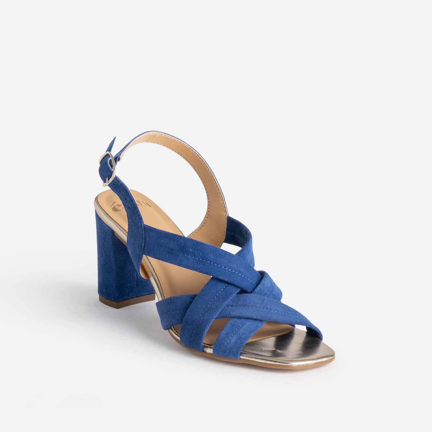 Sandale à talon bleu électrique en cuir velours