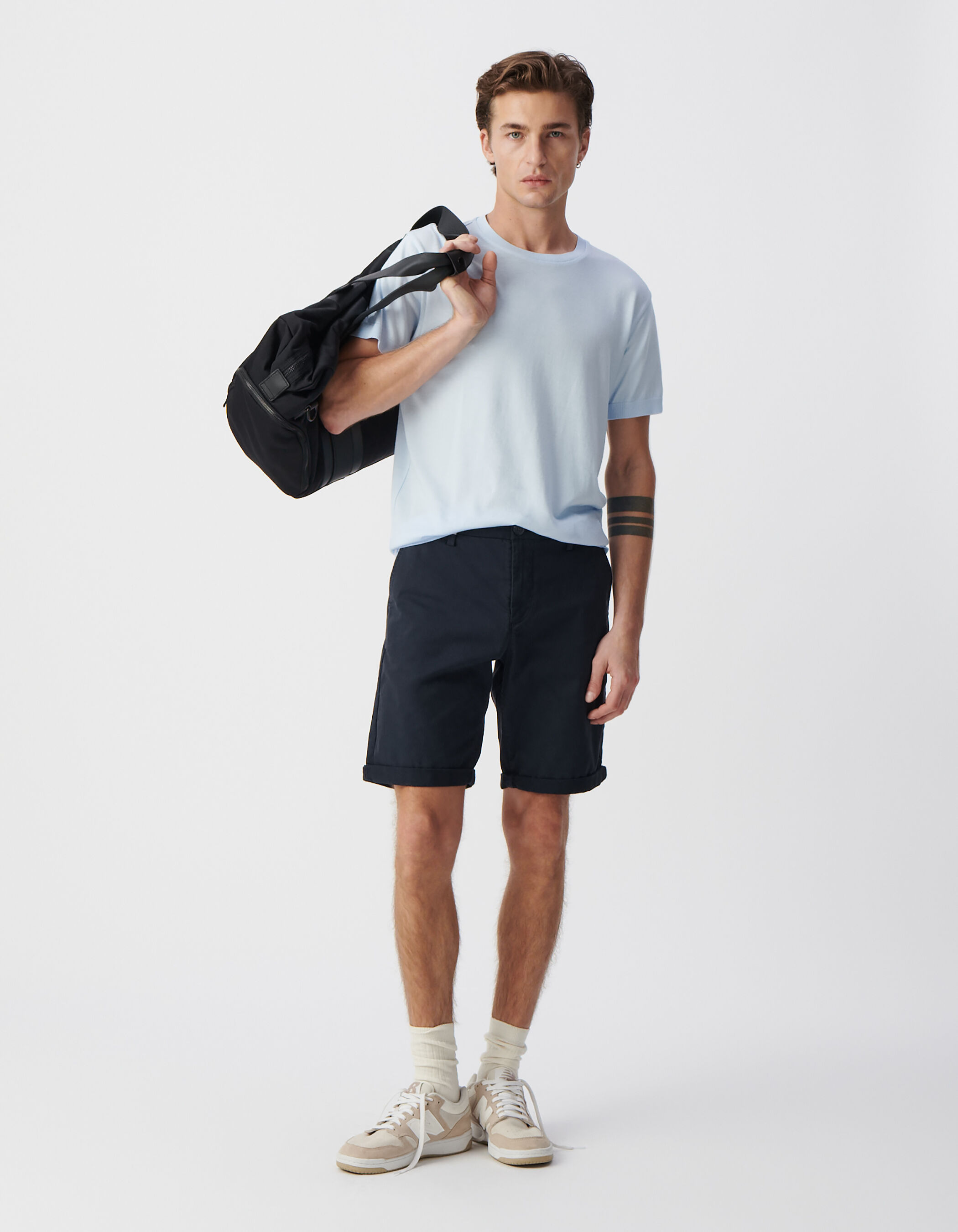 T-shirt ciel col rond en coton modal Homme