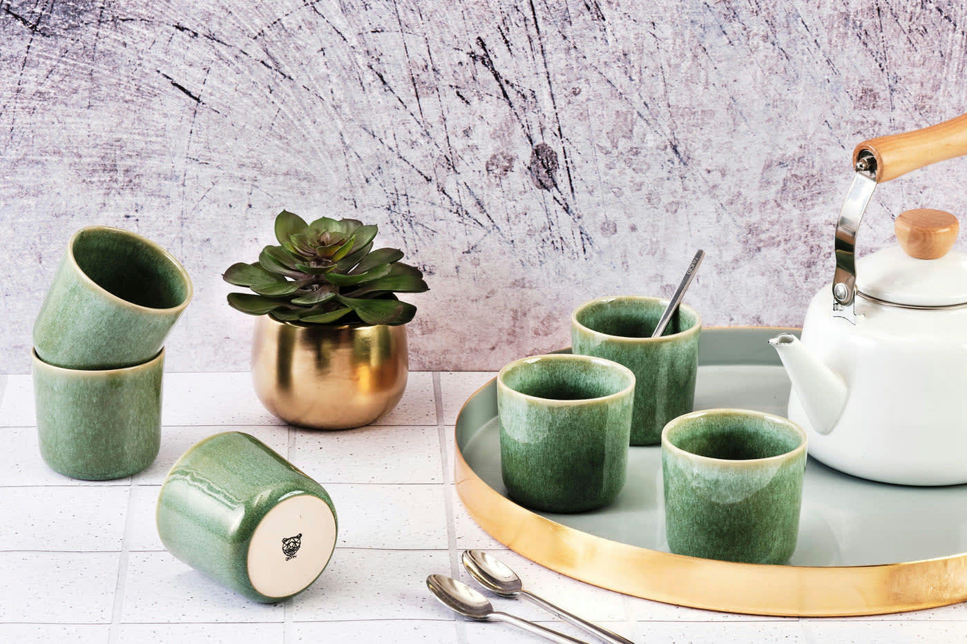 MAGMA - Lot de 6 mugs en grès vert 20cl