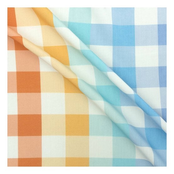 Large Rainbow Gingham Viscose Fabric by the Metre