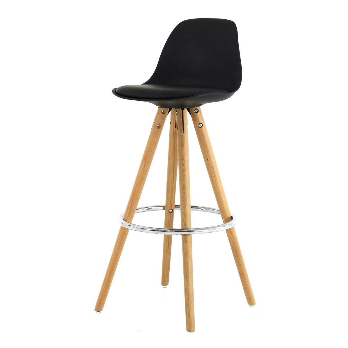 CIRCUS - Chaise de bar noire à coque pieds chêne
