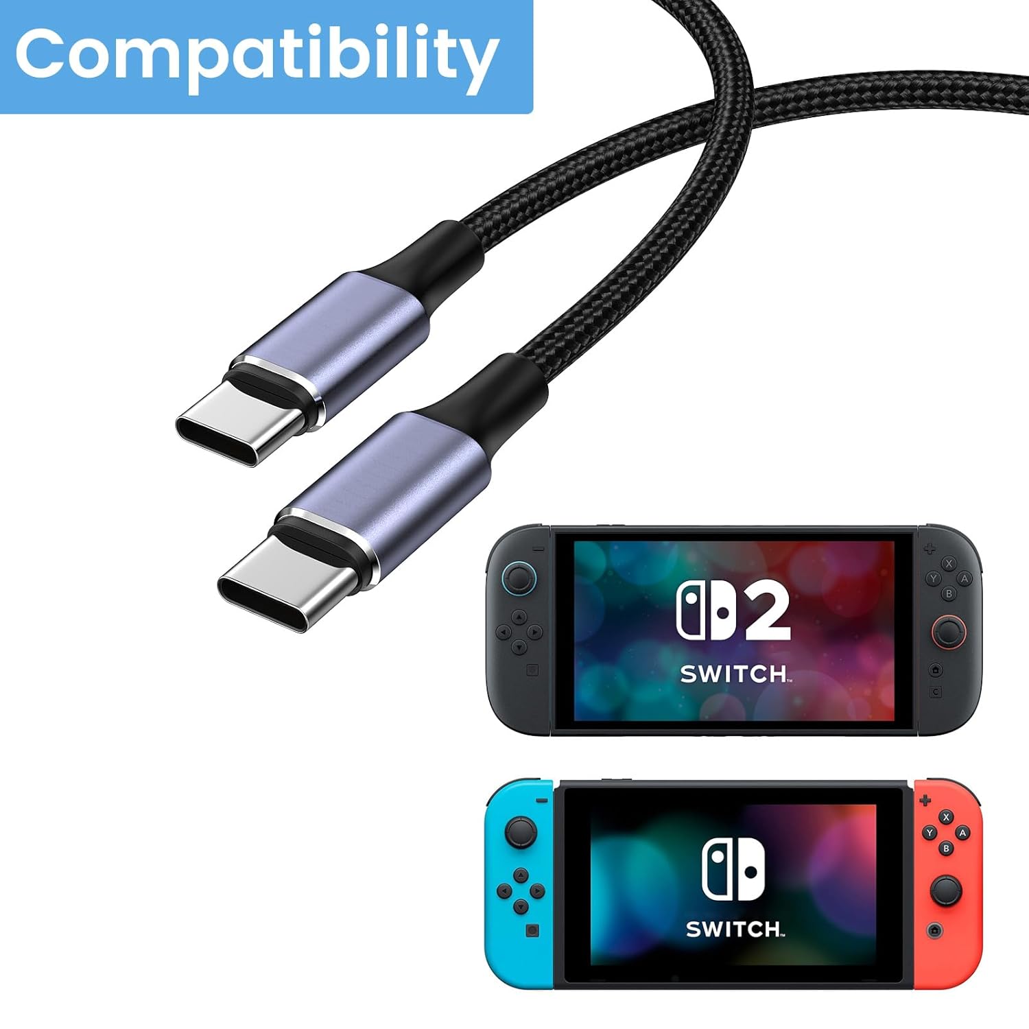 weishan 10ft 100W USB C to C Super Fast Charger Cable Compatible with Nintendo Switch 2 2025 - PD 3.0 USB Type C Braided Charging Cord 3m Long