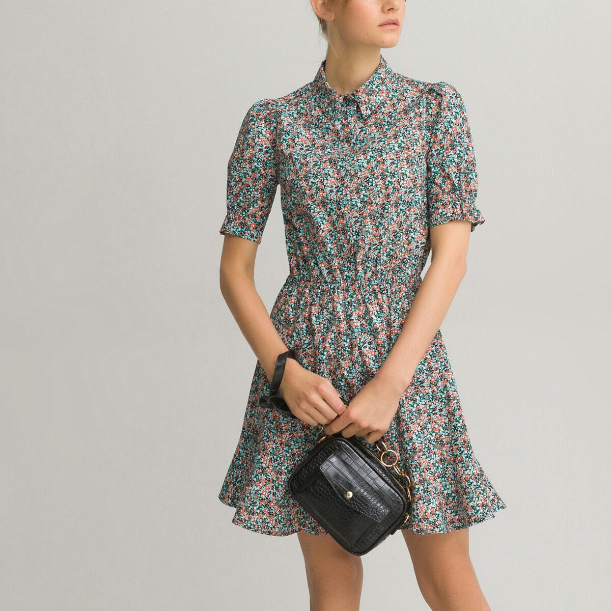 Robe courte imprimé floral, fabriquée en Europe