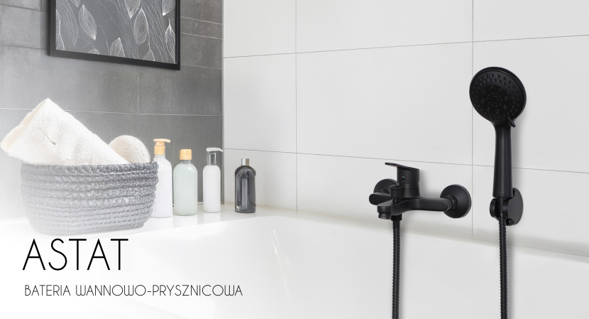 Yoka Home Bateria wannowo-prysznicowa ścienna ASTAT czarna mat 5-funkcyjna